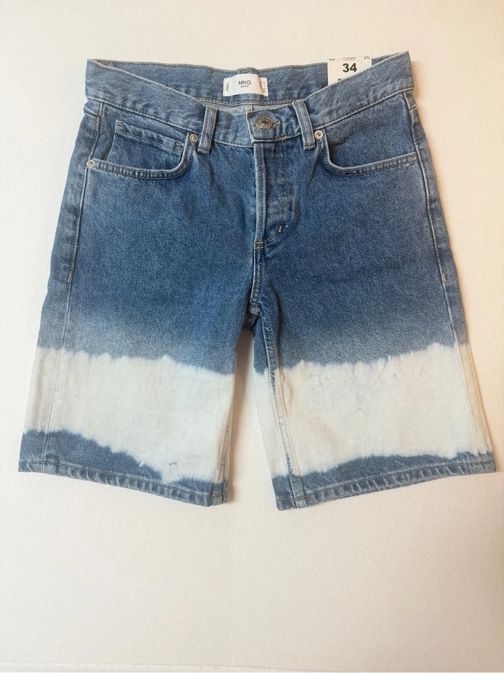 MNG Denim Bermuda Shorts Size 2 Blue White Bleached NWT